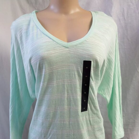 BANANA REPUBLIC GREEN MINT-WHITE STRIPED LAYERED BACK KNIT TOP SIZE: M NWT - Picture 1 of 5